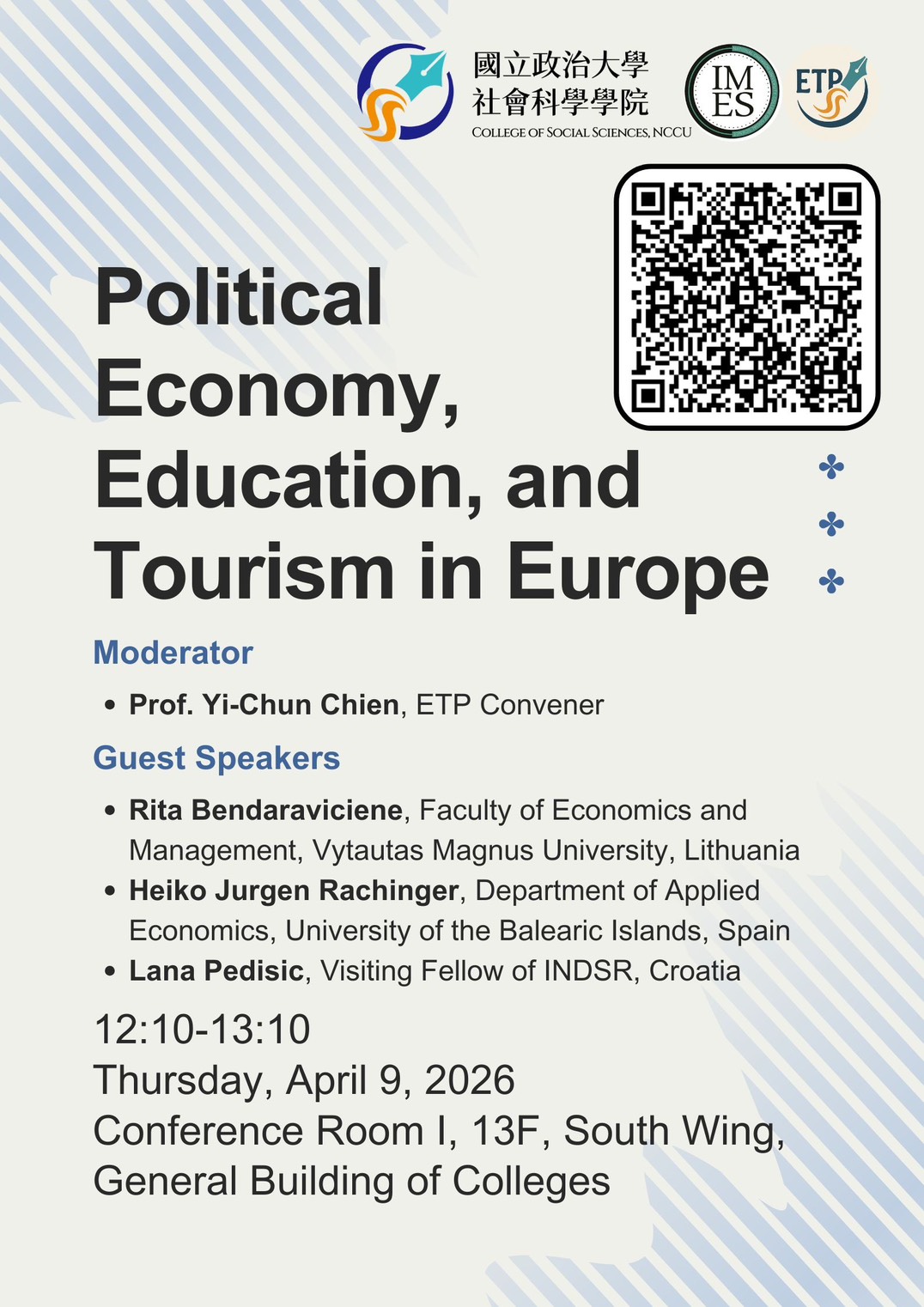 【演講】Political Economy, Education, and Tourism in Europe